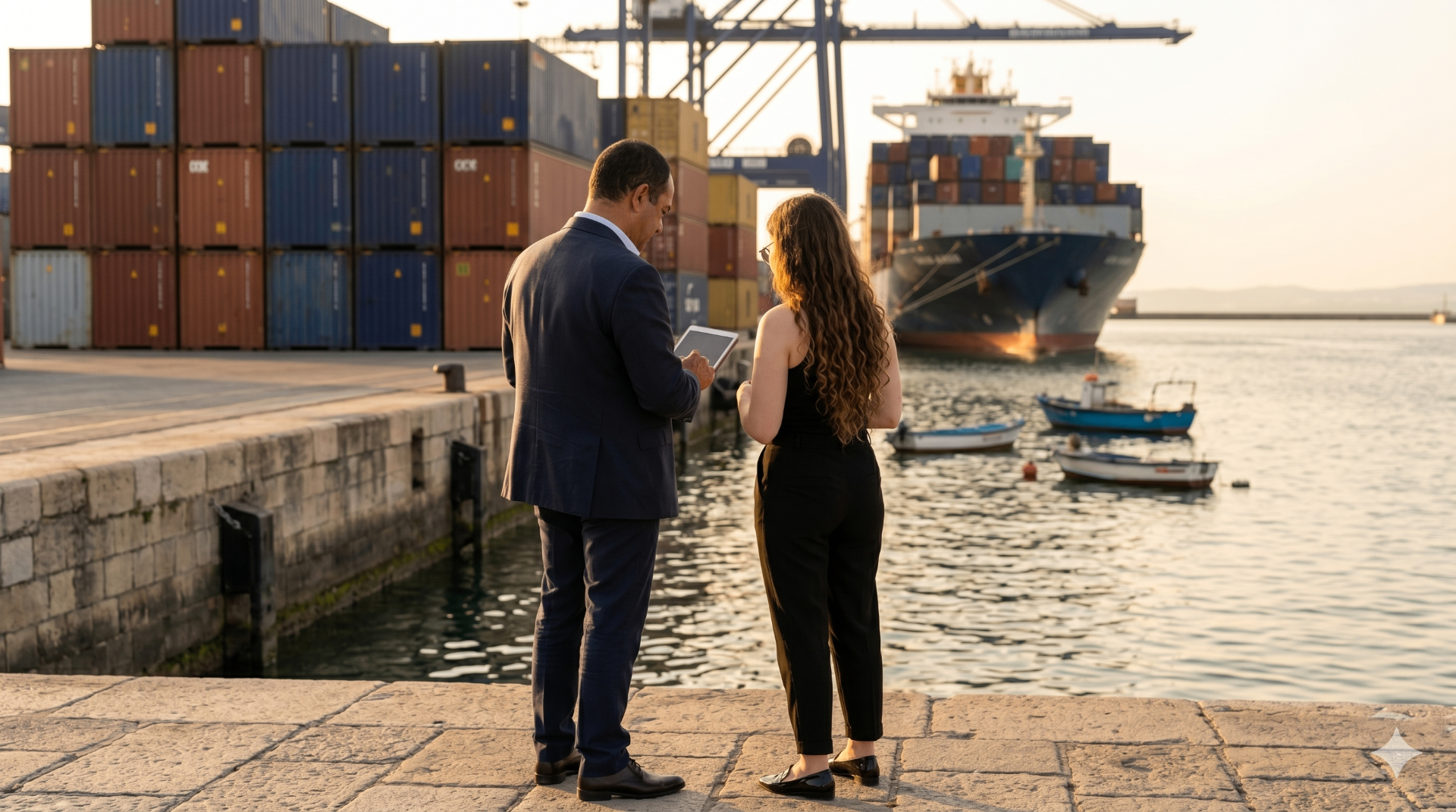 Profesionales de Proa Partners analizando una operación en el puerto